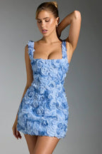 Women Mini Dress Corset Detail Floral Pattern Design - Evergreen Outfits - Women Mini Dress