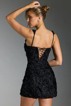 Women Mini Dress Corset Detail Floral Pattern Design - Evergreen Outfits - Women Mini Dress