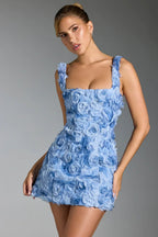 Women Mini Dress Corset Detail Floral Pattern Design - Evergreen Outfits - Women Mini Dress