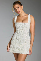 Women Mini Dress Corset Detail Floral Pattern Design - Evergreen Outfits - Women Mini Dress