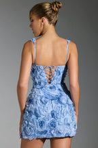 Women Mini Dress Corset Detail Floral Pattern Design - Evergreen Outfits - Women Mini Dress