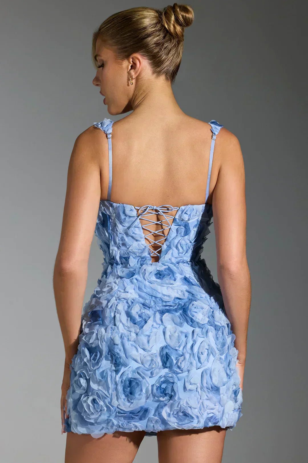Women Mini Dress Corset Detail Floral Pattern Design - Evergreen Outfits - Women Mini Dress