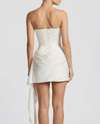 Women Mini Dress Corset Draped Neck Lace Up Back Sash - Evergreen Outfits - Women Mini Dress