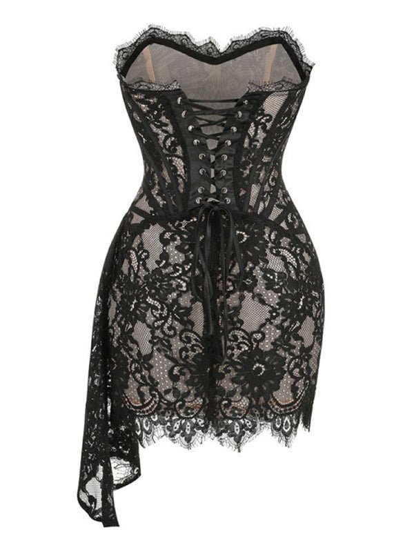 Women Mini Dress Corset Top Structured Panel Fitted Fit - Evergreen Outfits - Women Mini Dress