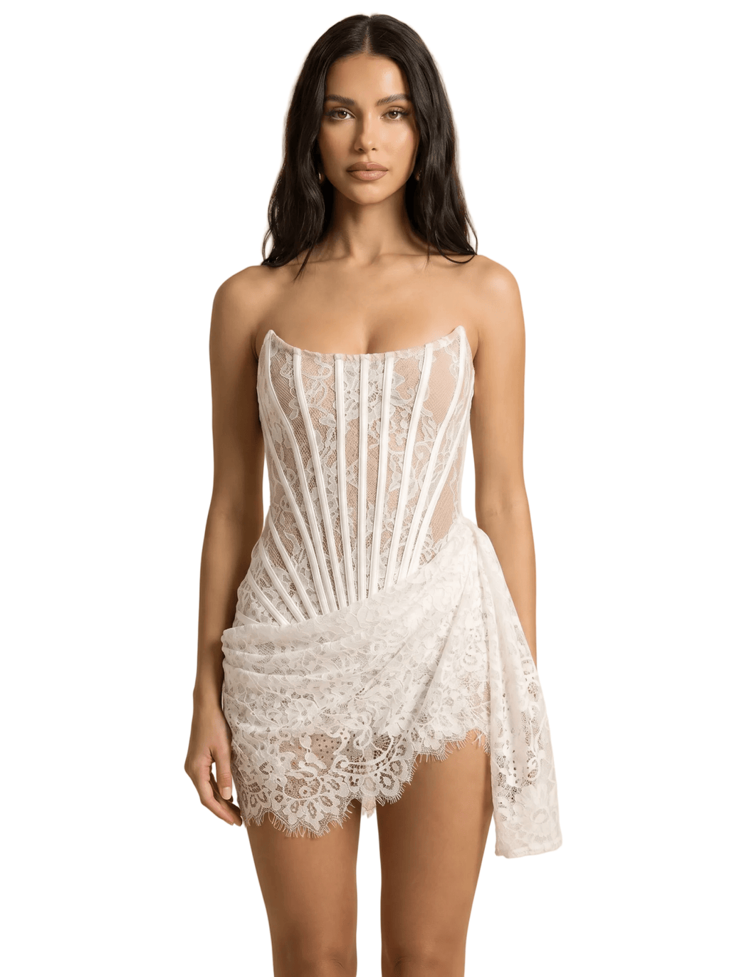 Women Mini Dress Corset Top Structured Panel Fitted Fit - Evergreen Outfits - Women Mini Dress