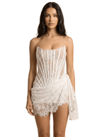 Women Mini Dress Corset Top Structured Panel Fitted Fit - Evergreen Outfits - Women Mini Dress
