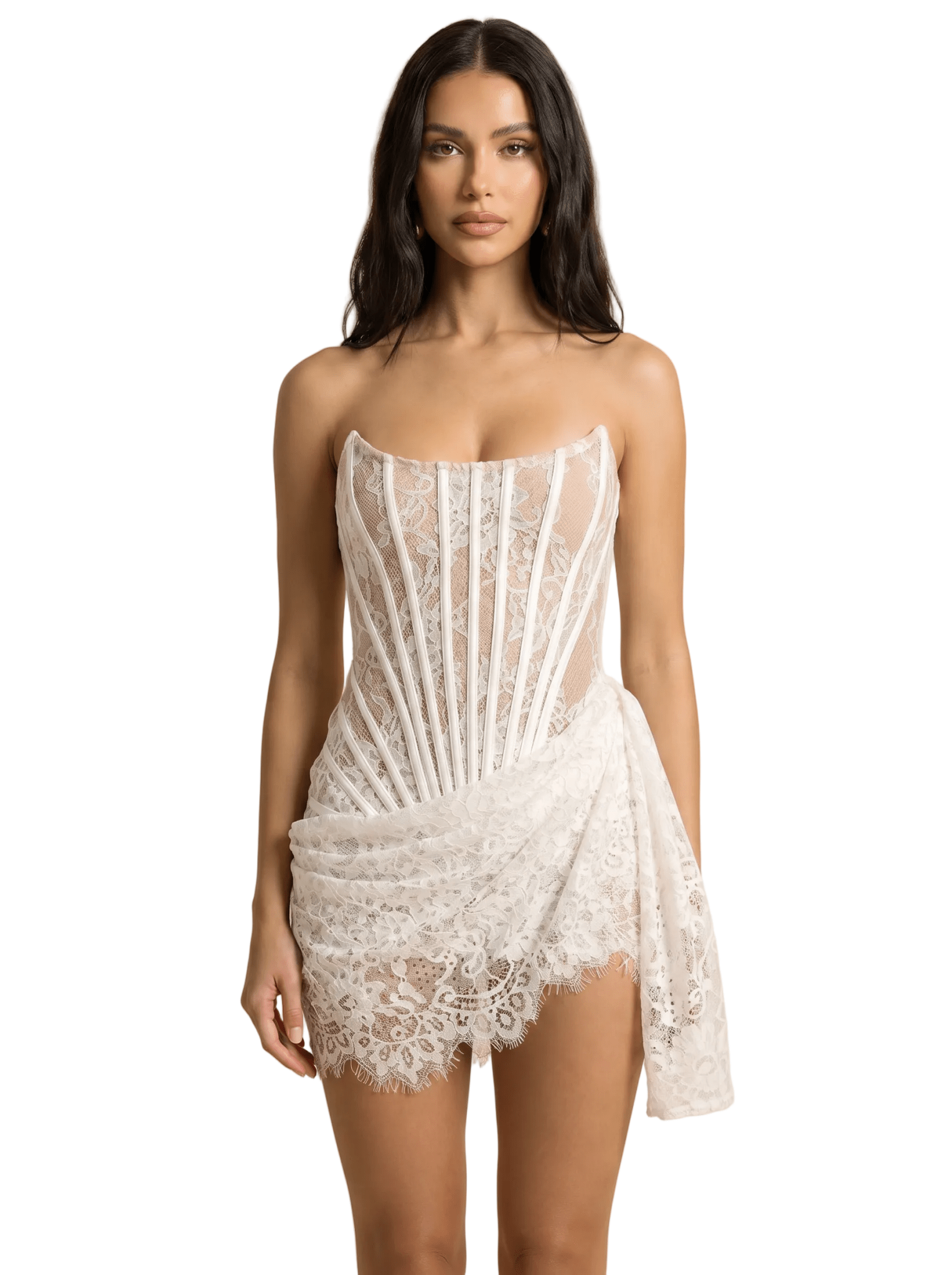 Women Mini Dress Corset Top Structured Panel Fitted Fit - Evergreen Outfits - Women Mini Dress