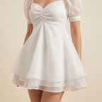 Women Mini Dress Crystal White V-Neck - Evergreen Outfits- Women Mini Dress