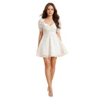 Women Mini Dress Crystal White V-Neck - Evergreen Outfits- Women Mini Dress