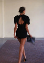 Women Mini Dress Draped High Shoulder Sleeveless Fitted - Evergreen Outfits- Women Mini Dress