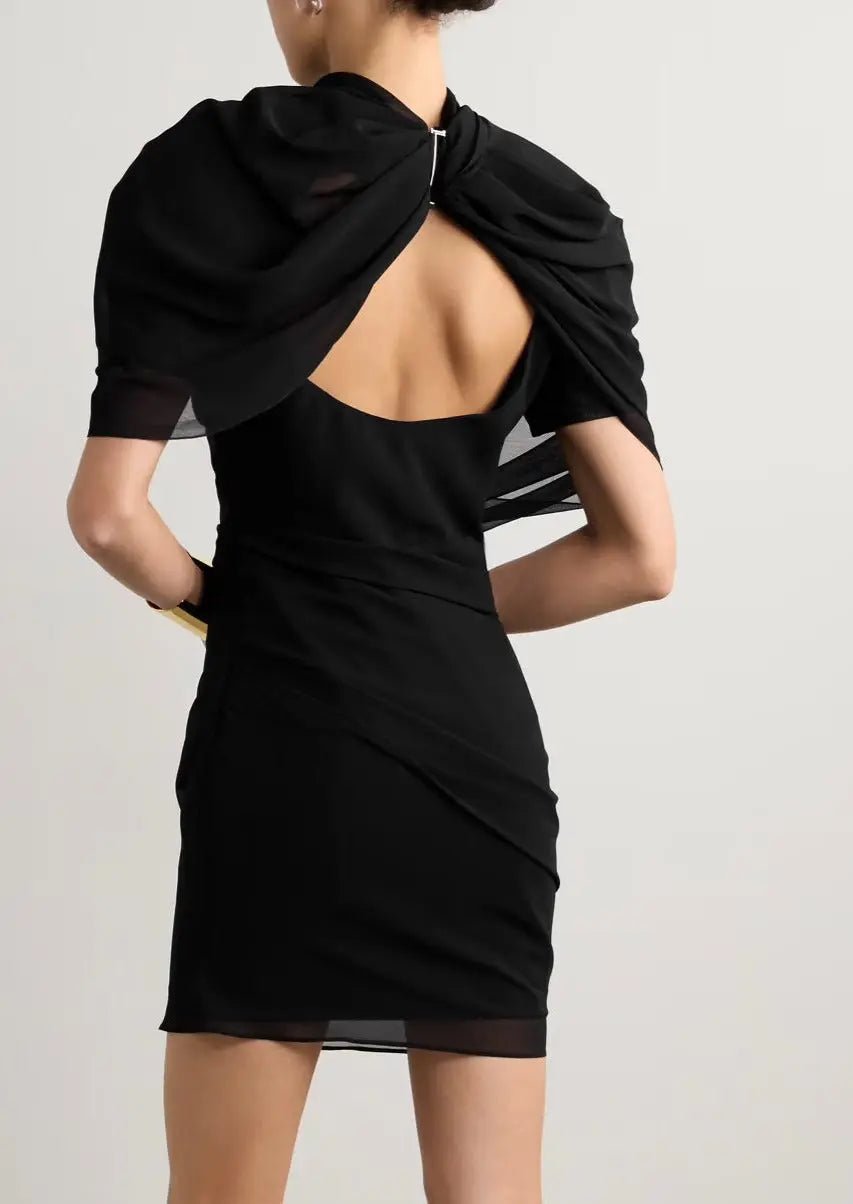 Women Mini Dress Draped High Shoulder Sleeveless Fitted - Evergreen Outfits- Women Mini Dress