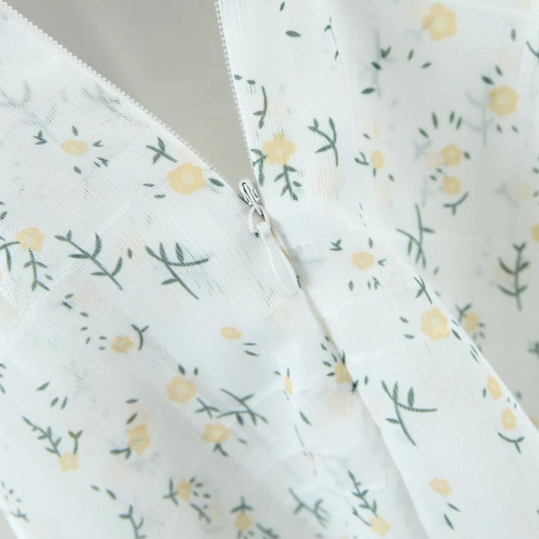 Women Mini Dress Eyelet Floral Embroidered V Neck Design - Evergreen Outfits - Women Mini Dress