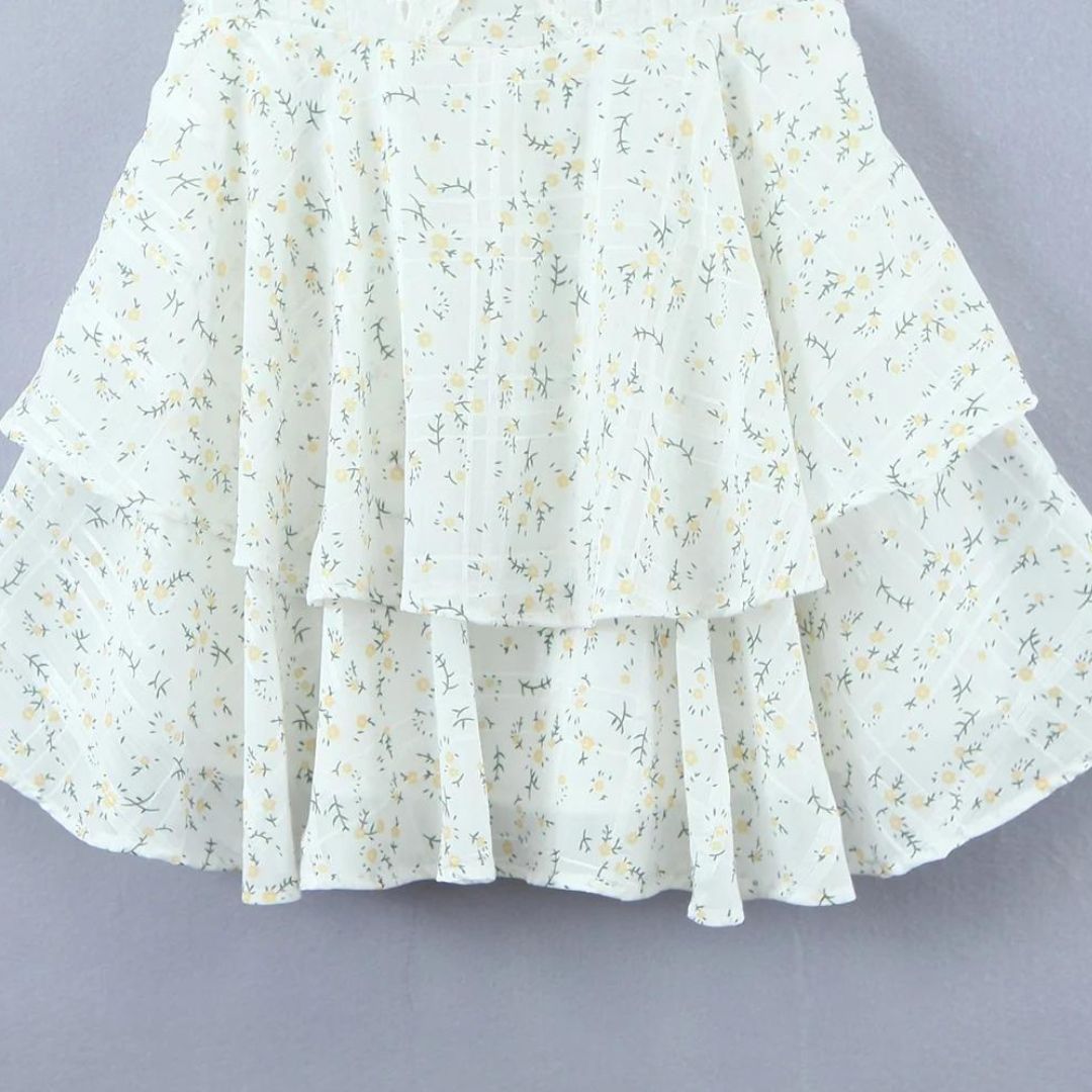 Women Mini Dress Eyelet Floral Embroidered V Neck Design - Evergreen Outfits - Women Mini Dress