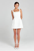 Women Mini Dress Fitted Sleeveless Floral Applique Design - Evergreen Outfits - Women Mini Dress