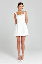 Women Mini Dress Fitted Sleeveless Floral Applique Design - Evergreen Outfits - Women Mini Dress