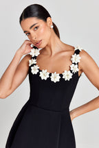 Women Mini Dress Fitted Sleeveless Floral Applique Design - Evergreen Outfits - Women Mini Dress