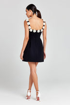 Women Mini Dress Fitted Sleeveless Floral Applique Design - Evergreen Outfits - Women Mini Dress