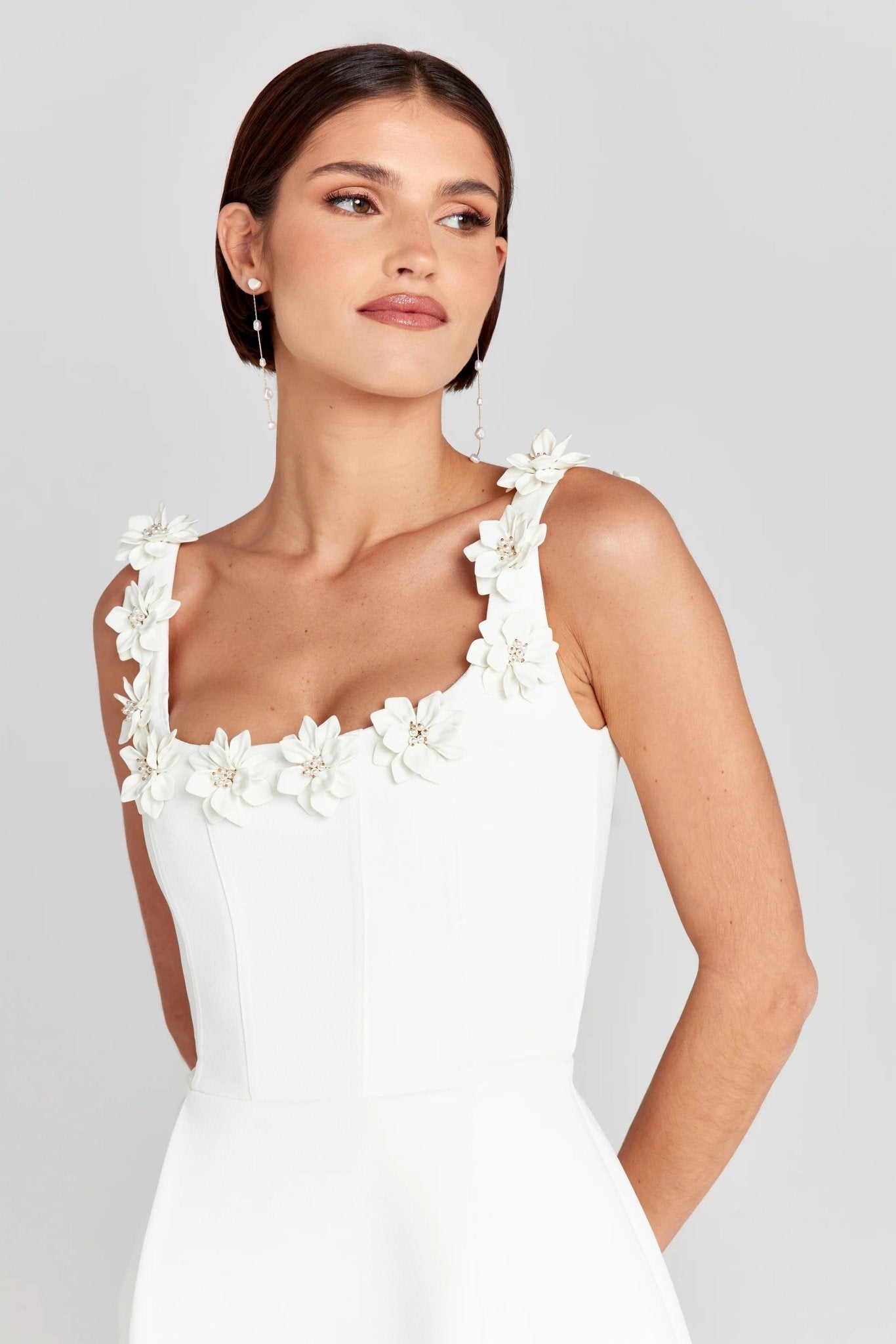 Women Mini Dress Fitted Sleeveless Floral Applique Design - Evergreen Outfits - Women Mini Dress