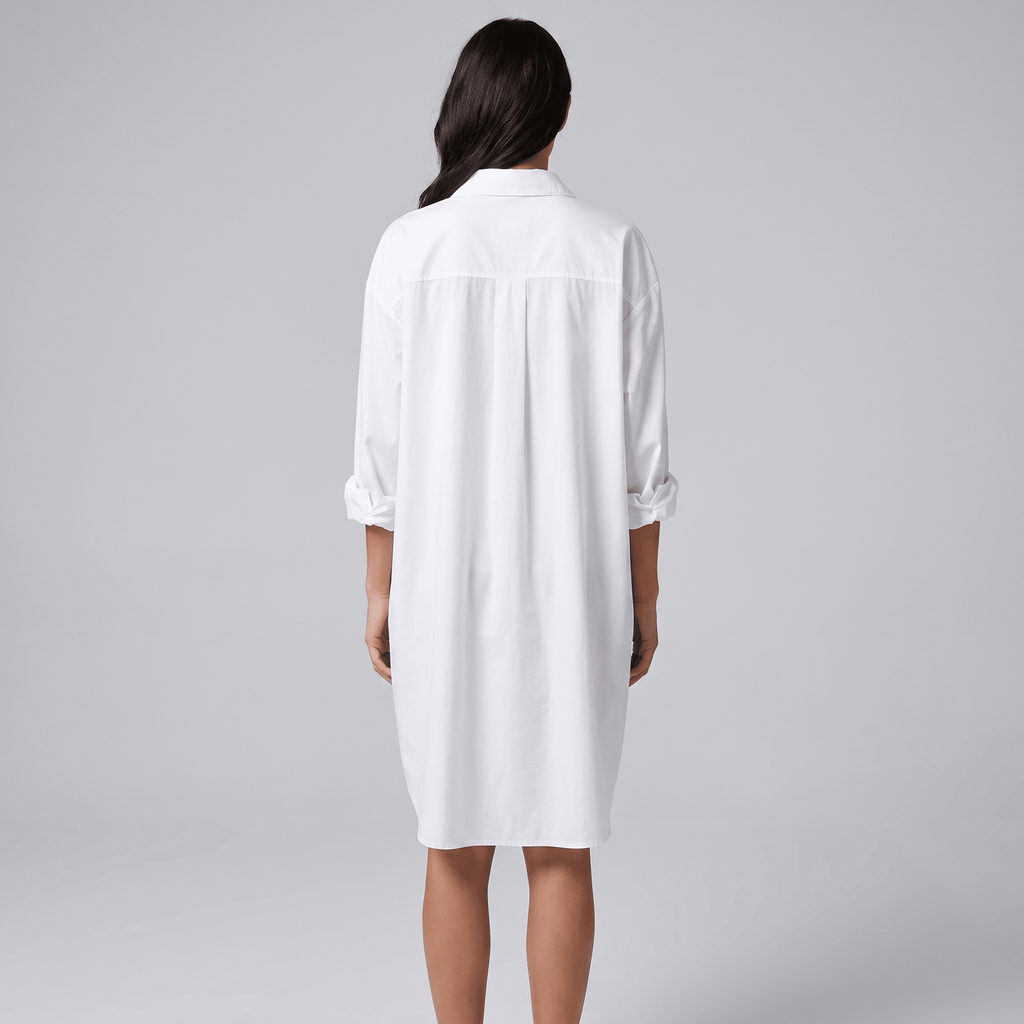Women Mini Dress Loose Fit Long Sleeve Button Closure - Evergreen Outfits - Women Mini Dress