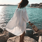 Women Mini Dress Loose Fit Long Sleeve Button Closure - Evergreen Outfits - Women Mini Dress