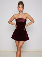 Women Mini Dress Satin Solid Color Round Neck Design - Evergreen Outfits - Women Mini Dress