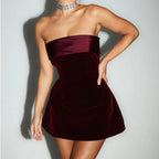 Women Mini Dress Satin Solid Color Round Neck Design - Evergreen Outfits - Women Mini Dress