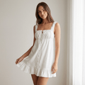 Women Mini Dress Sleeveless Linen Button Front Design - Evergreen Outfits - Women Mini Dress