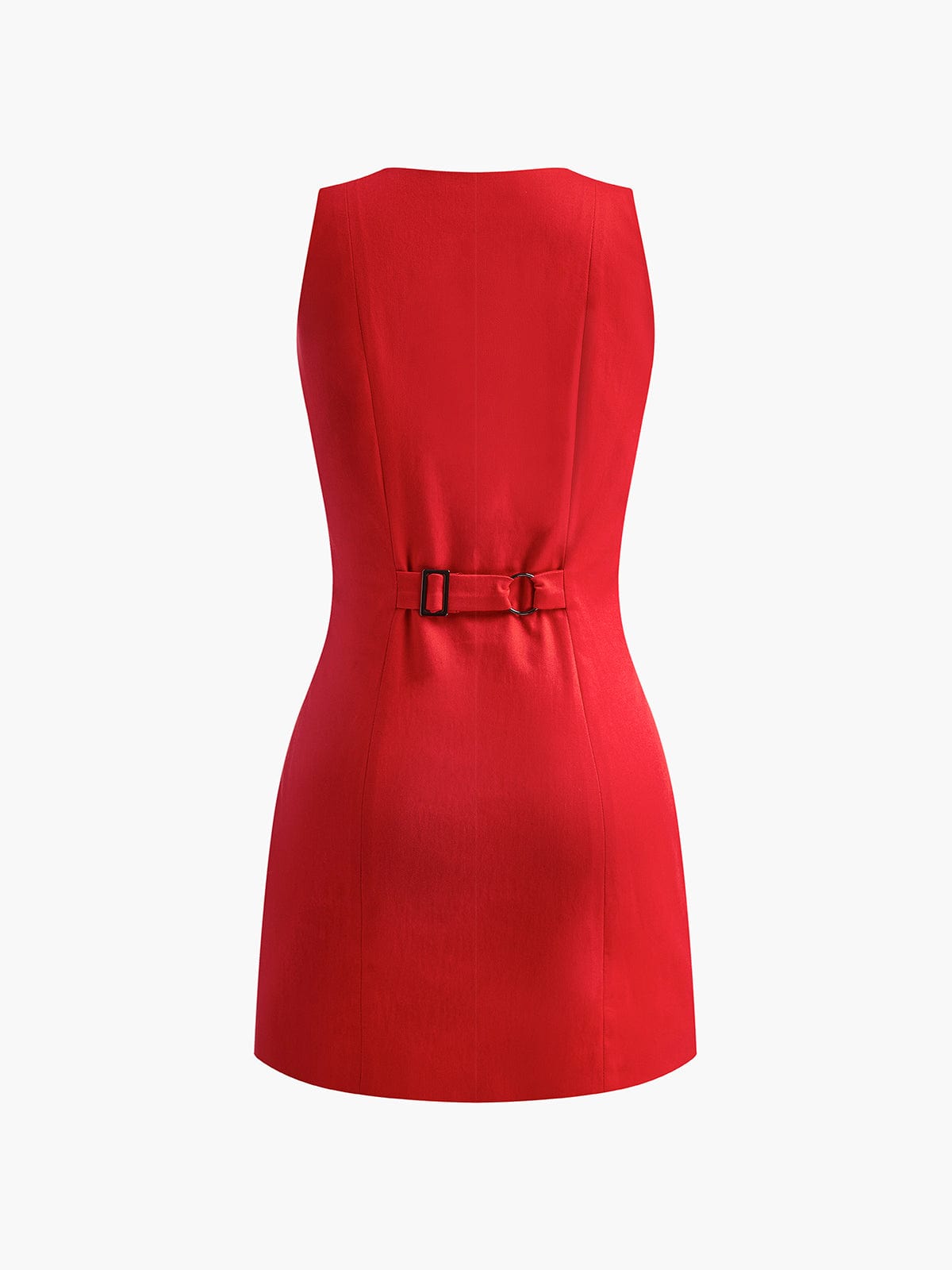 Women Mini Dress Sleeveless Round Neck Button Front - Evergreen Outfits - Women Mini Dress