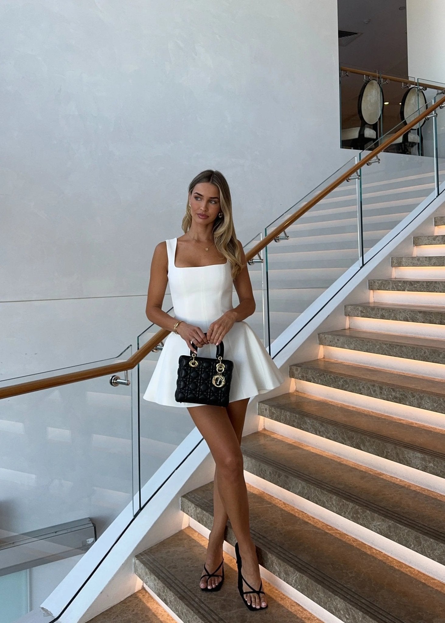 Women Mini Dress Square Neck Sleeveless A Line Design - Evergreen Outfits - Women Mini Dress