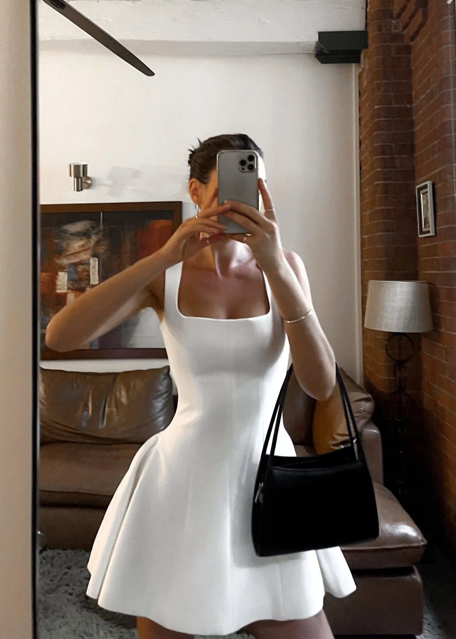 Women Mini Dress Square Neck Sleeveless A Line Design - Evergreen Outfits - Women Mini Dress