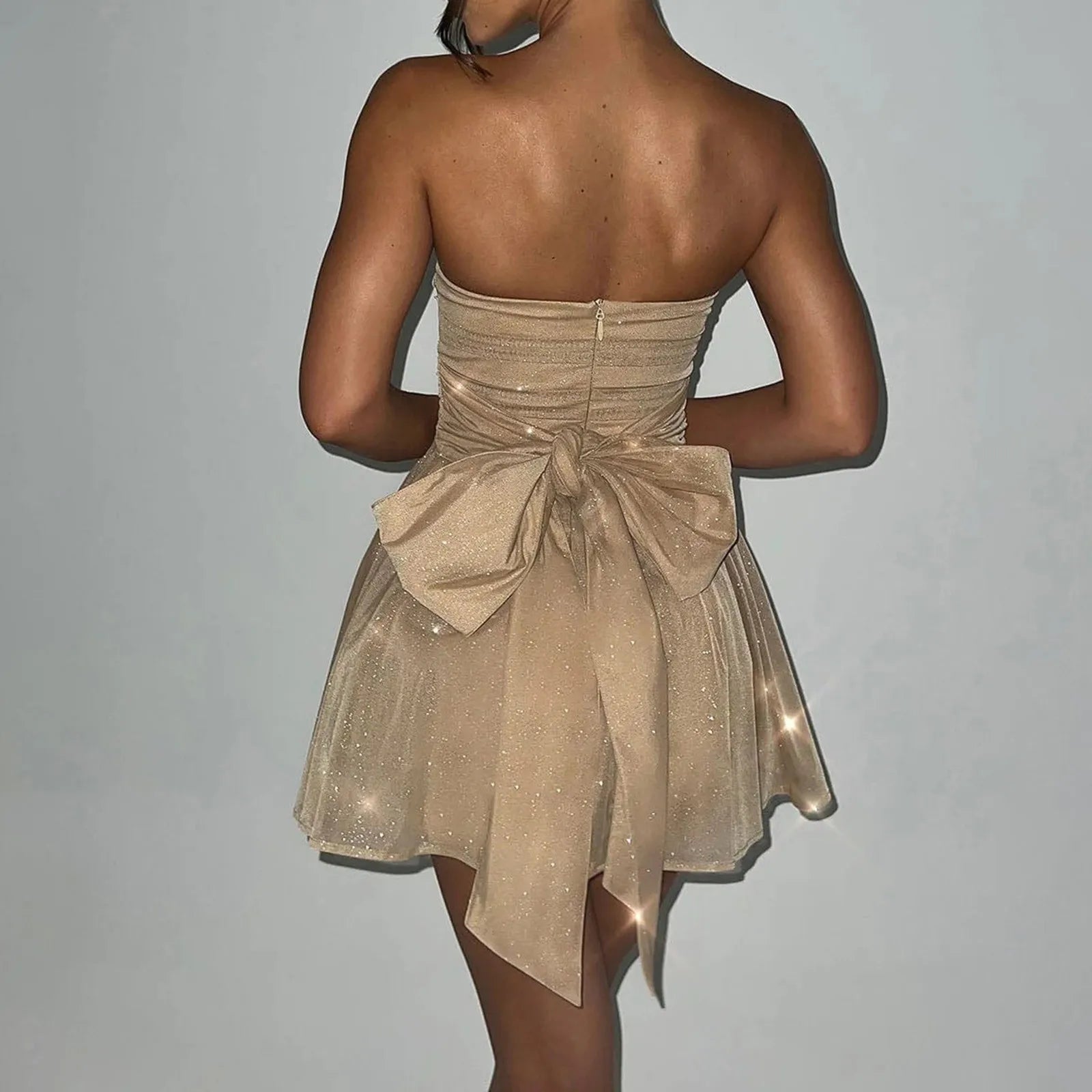 Women Mini Dress Strapless A - Line Backless Design - Evergreen Outfits - Women Mini Dress