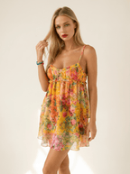 Women Mini Dress Tiered Floral Patchwork Print Design - Evergreen Outfits - Women Mini Dress