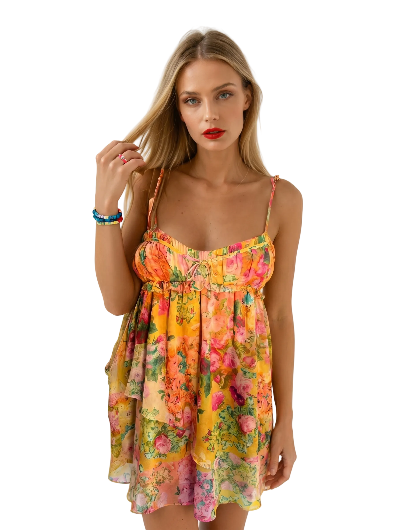 Women Mini Dress Tiered Floral Patchwork Print Design - Evergreen Outfits - Women Mini Dress