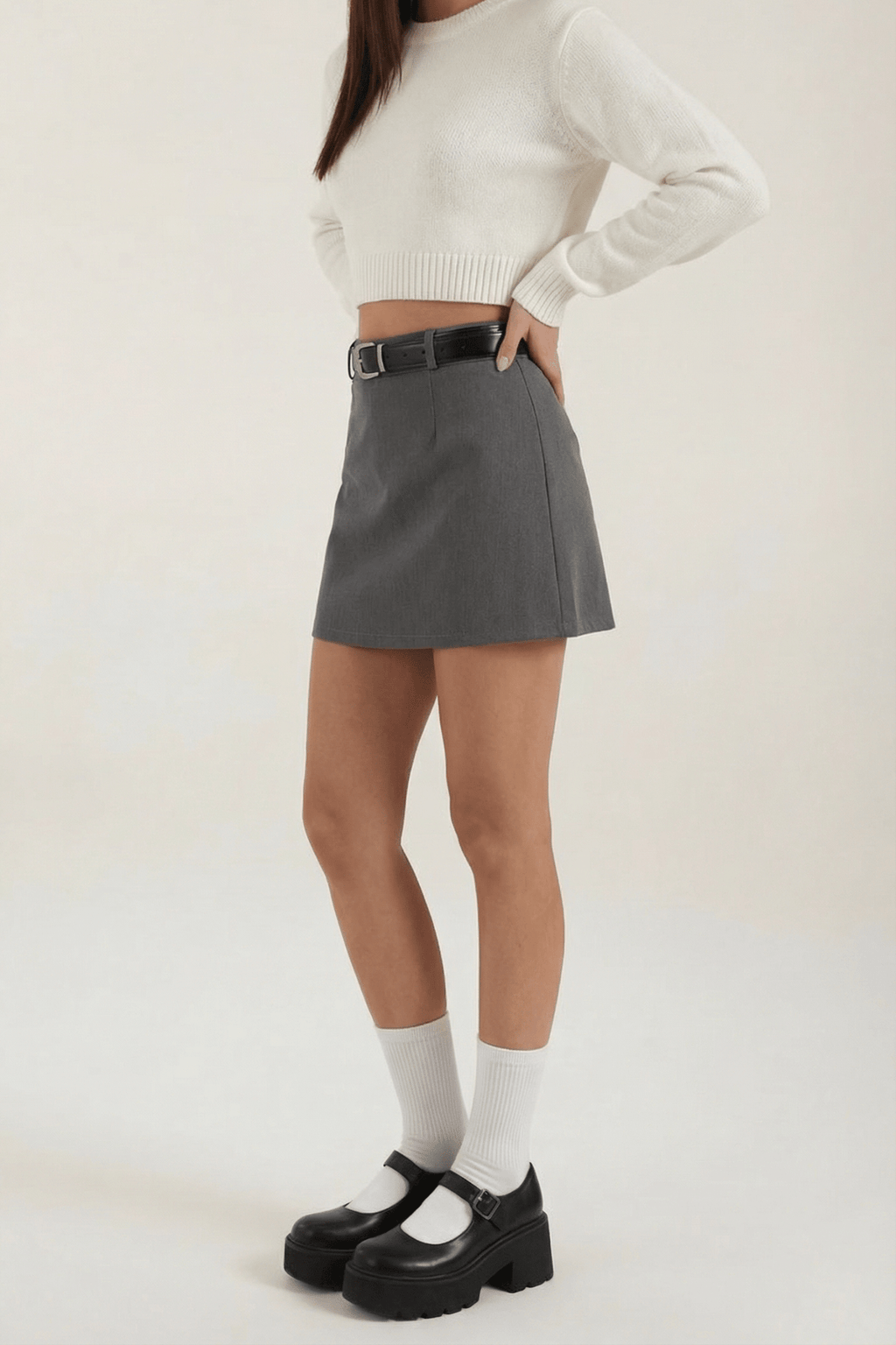 Women Mini Skirt High Waist A - Line Belted Closure - Evergreen Outfits - Women Skirt
