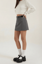 Women Mini Skirt High Waist A - Line Belted Closure - Evergreen Outfits - Women Skirt