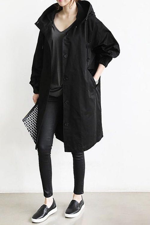 Women Parka | Oversized Fit with Drawstring Hood and Pockets - Evergreen Outfits- Jackets