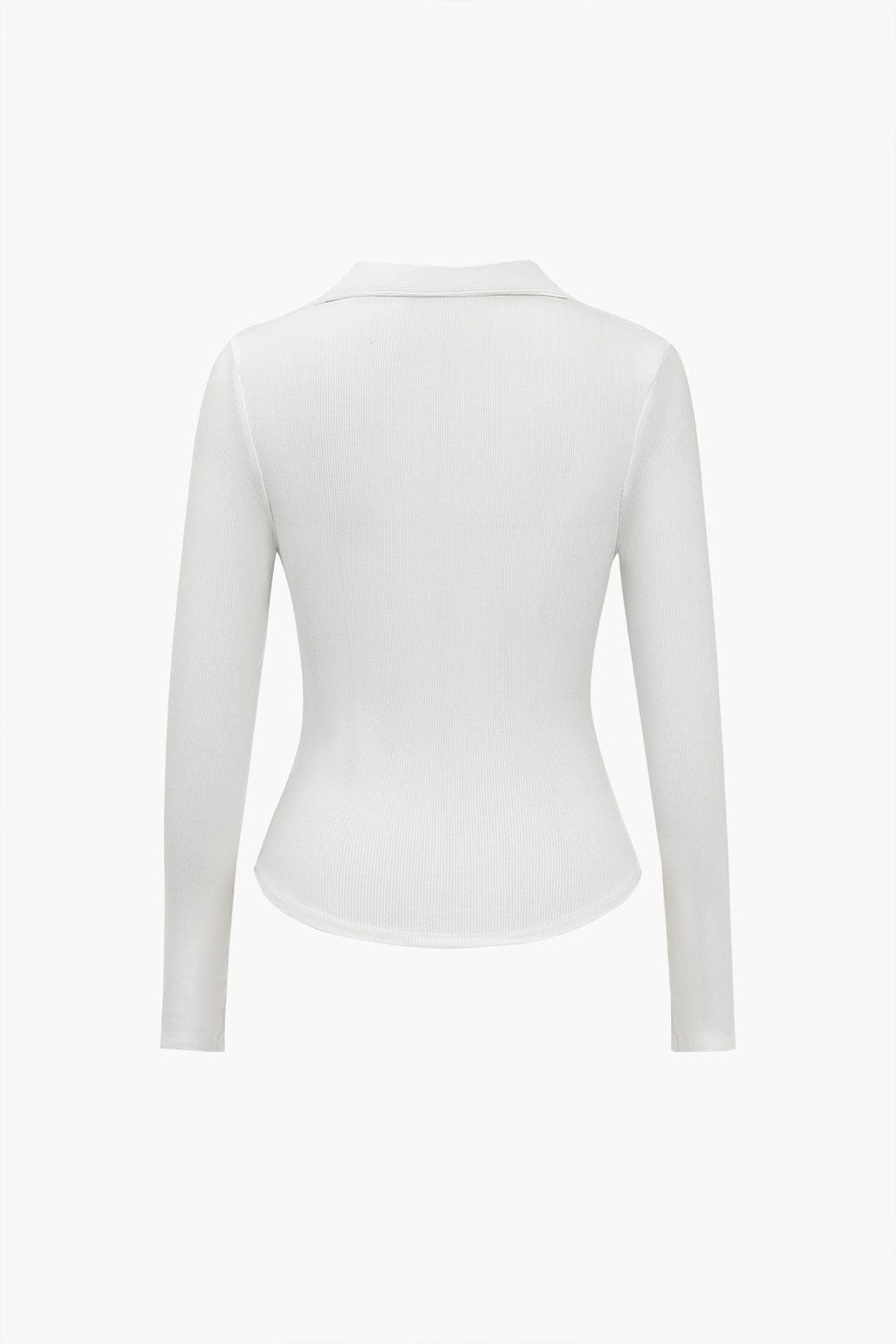 Women Polo Shirt Long Sleeve Fitted V Neck Button Closure - Evergreen Outfits - Women Poloshirt