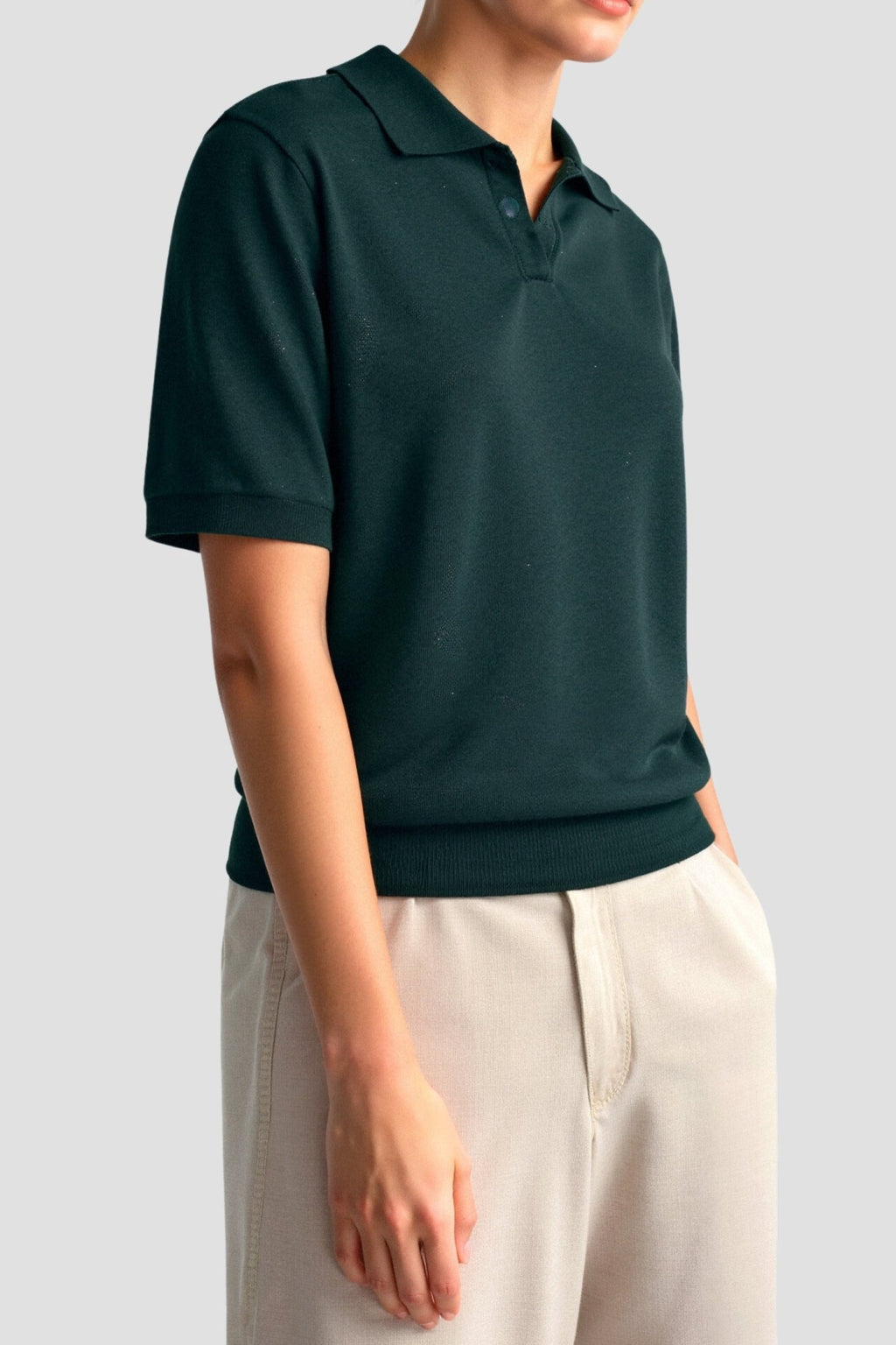 Women Polo Shirt Short Sleeve Loose Fit V Neck Design - Evergreen Outfits - Women Poloshirt