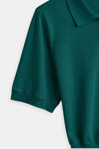Women Polo Shirt Short Sleeve Loose Fit V Neck Design - Evergreen Outfits - Women Poloshirt