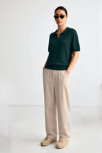 Women Polo Shirt Short Sleeve Loose Fit V Neck Design - Evergreen Outfits - Women Poloshirt
