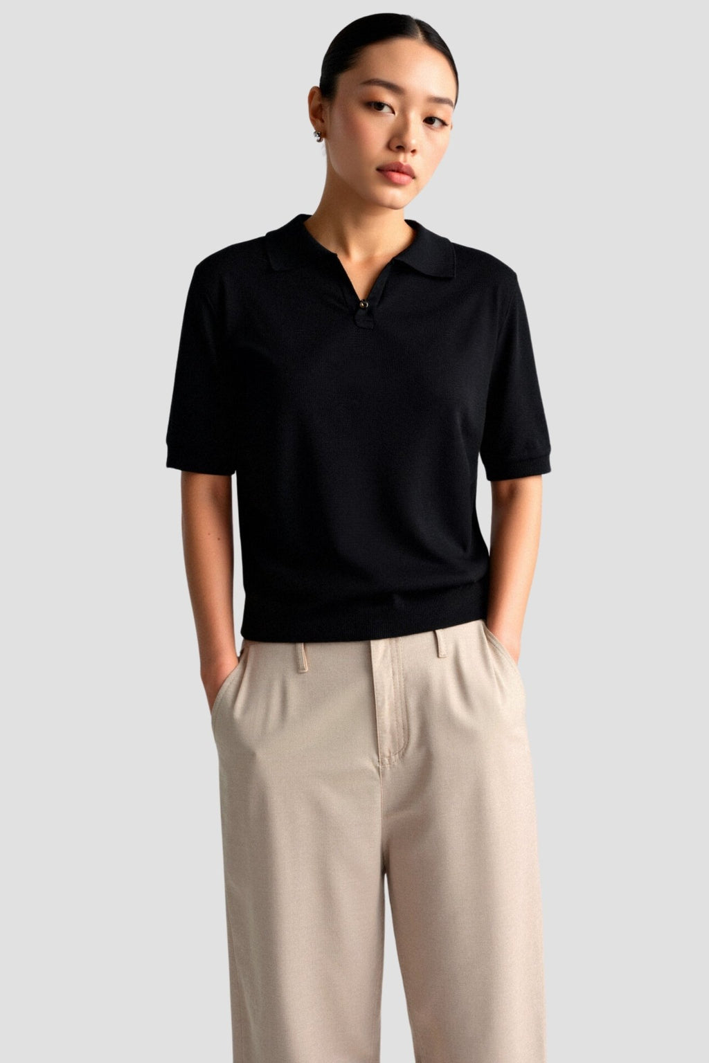 Women Polo Shirt Short Sleeve Loose Fit V Neck Design - Evergreen Outfits - Women Poloshirt