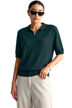 Women Polo Shirt Short Sleeve Loose Fit V Neck Design - Evergreen Outfits - Women Poloshirt