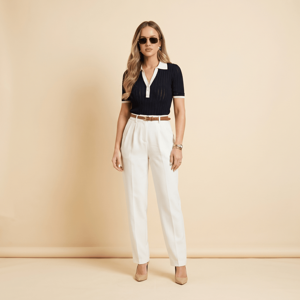 Women Polo Shirt Slim Fit Collared Bow Detail Design - Evergreen Outfits - Women Poloshirt