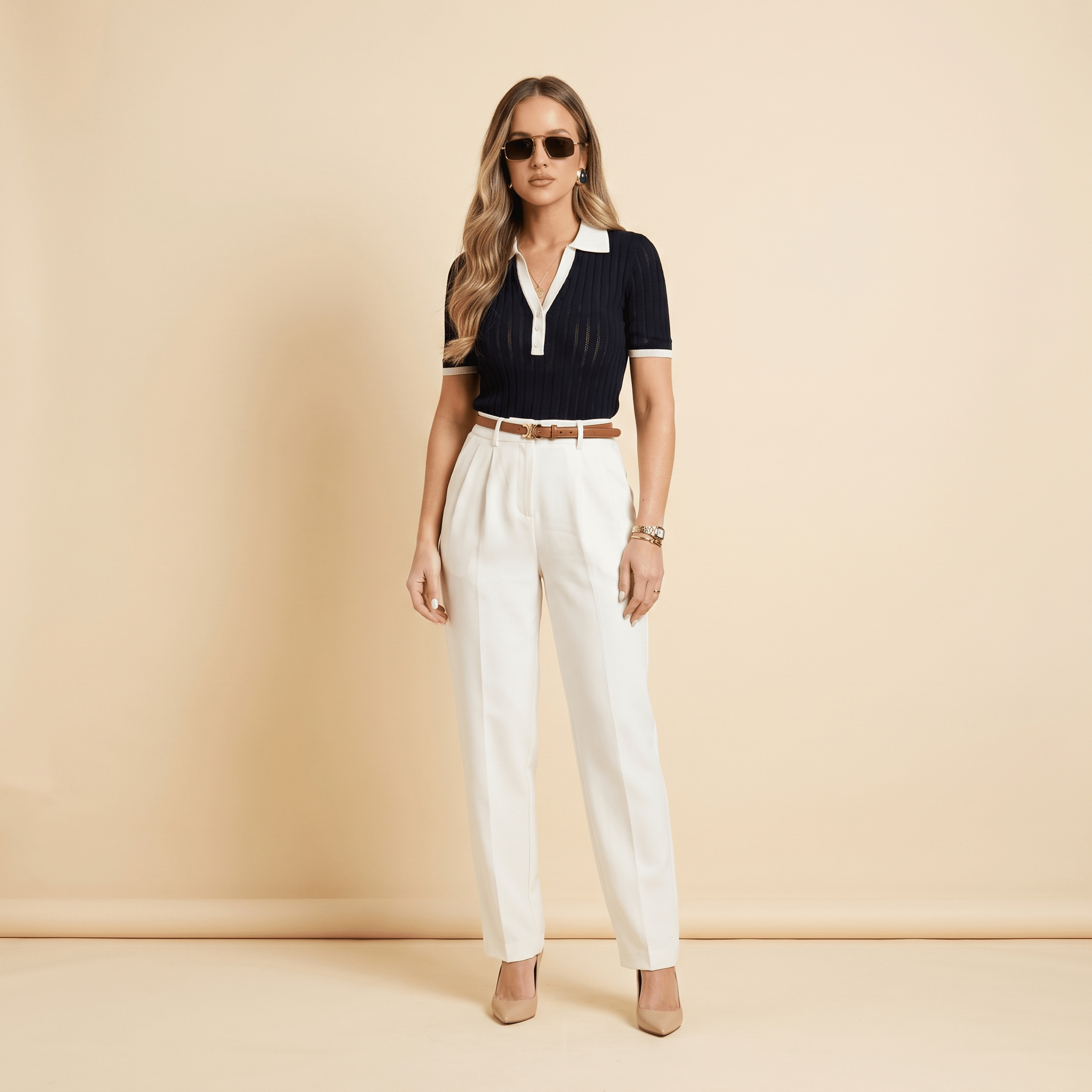 Women Polo Shirt Slim Fit Collared Bow Detail Design - Evergreen Outfits - Women Poloshirt