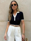 Women Polo Shirt Slim Fit Collared Bow Detail Design - Evergreen Outfits - Women Poloshirt
