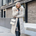 Women Puffer Jacket | Extended Length with Fur-Trimmed Hood - Evergreen Outfits- Jackets