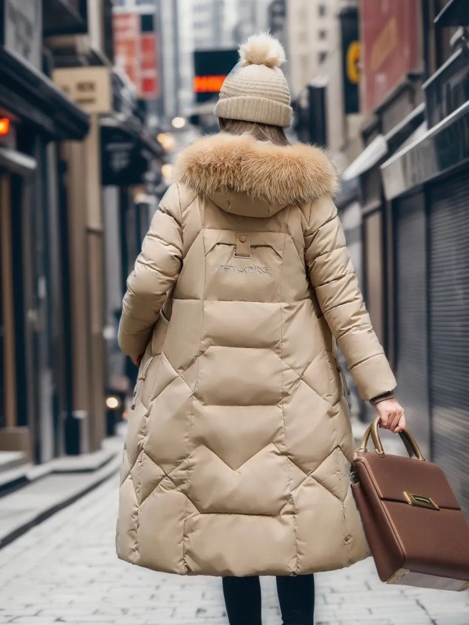 Women Puffer Jacket | Extended Length with Fur-Trimmed Hood - Evergreen Outfits- Jackets