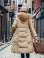 Women Puffer Jacket | Extended Length with Fur-Trimmed Hood - Evergreen Outfits- Jackets
