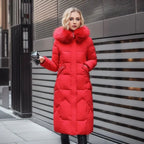 Women Puffer Jacket | Extended Length with Fur-Trimmed Hood - Evergreen Outfits- Jackets