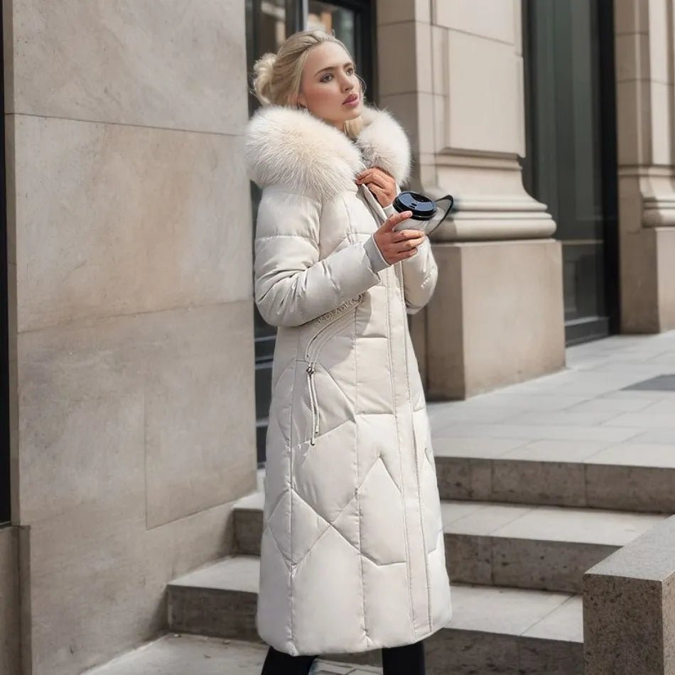 Women Puffer Jacket | Extended Length with Fur-Trimmed Hood - Evergreen Outfits- Jackets